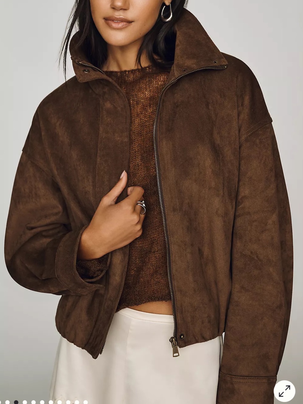 Maeve Anthropologie Imara Faux Suede Funnel Neck Jacket Brown Acorn size XS